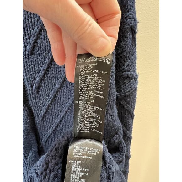 Reiss Womens Sweater Dress Size S Navy Cable Knit Minimalist Sophisticated FLAW - Picture 4 of 8